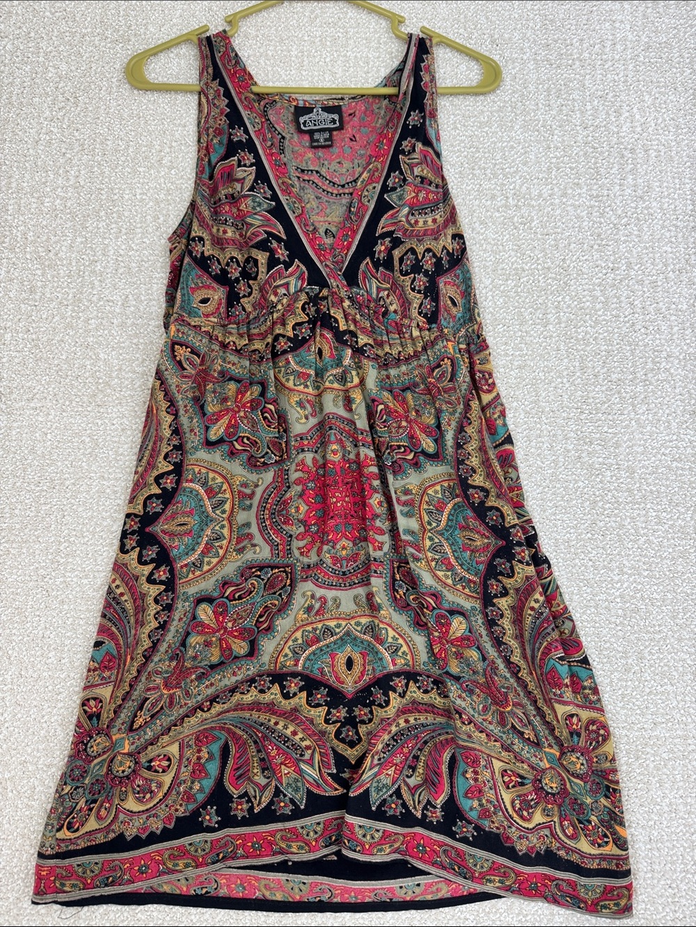 Angie Boho Paisley Midi Summer Dress in Black, Red, Green